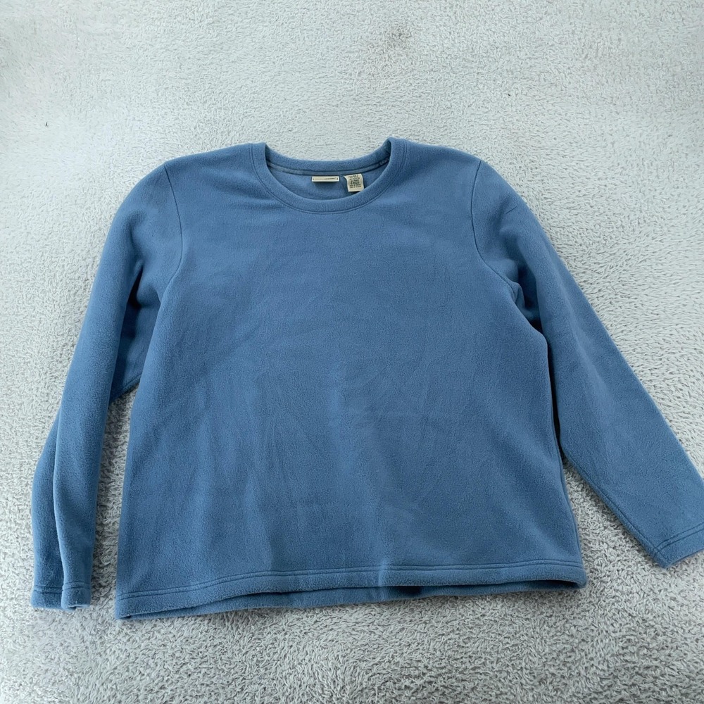 L.L. Bean Fleece Pullover Womens XL Blue Crewneck Long Sleeve Soft Warm‎ Stretch